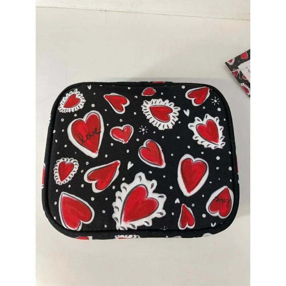 BRIGHTON NWT BLACK RED CANVAS HEART PRINT TRAVEL JEWLERY BOX